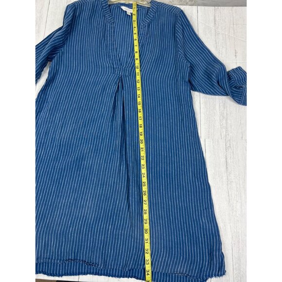 Garnet Hill Womens Blue & White Striped 100% Linen Tunic Dress V-Neck 3/4 Sleeve - Picture 6 of 15